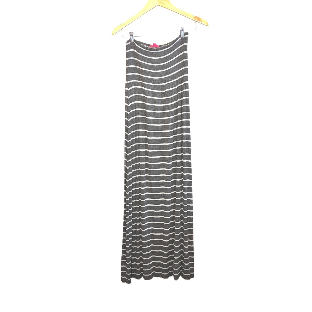 Striped Maxi Dress Gray White Smocked Top Boho Casual Beachy Festival Women's M